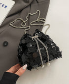 Drawstring Sequin Crossbody Bag