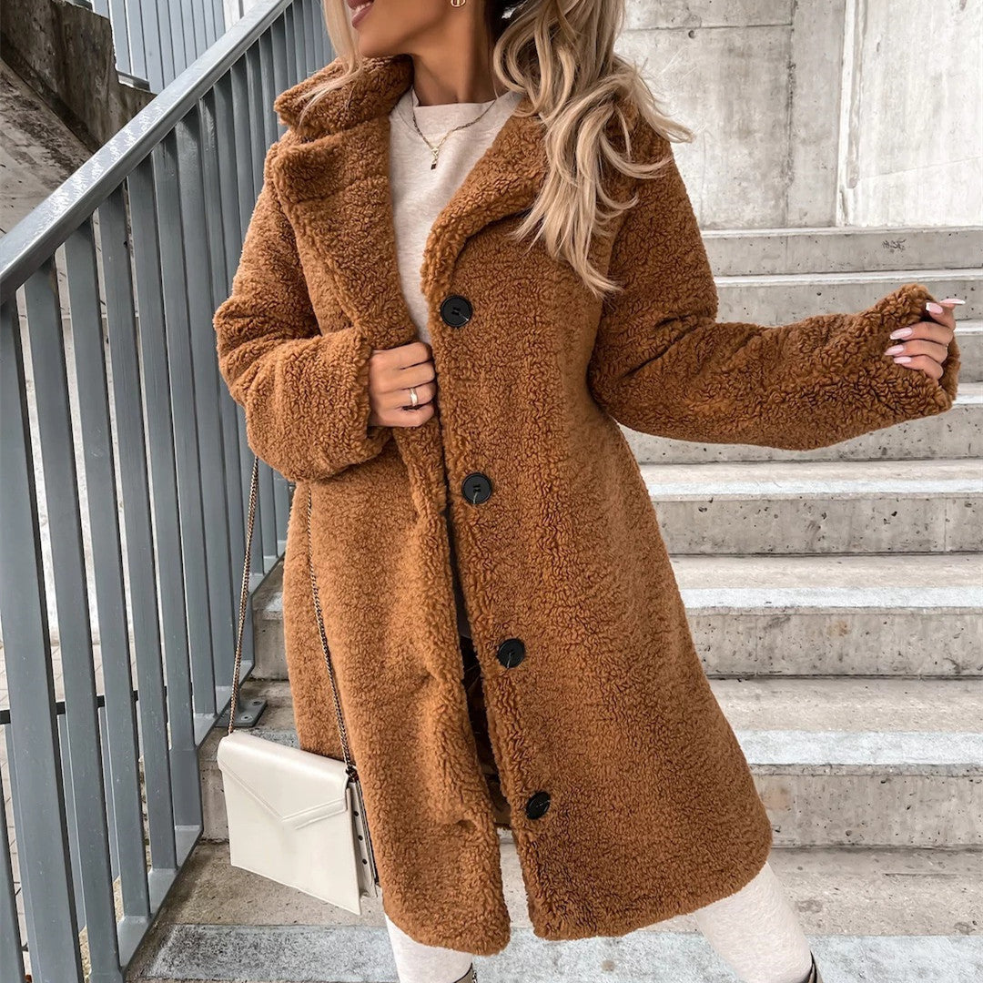 Long-sleeved Lapel Plush Jacket Top