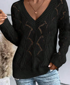 Openwork V-Neck Long Sleeve Sweater