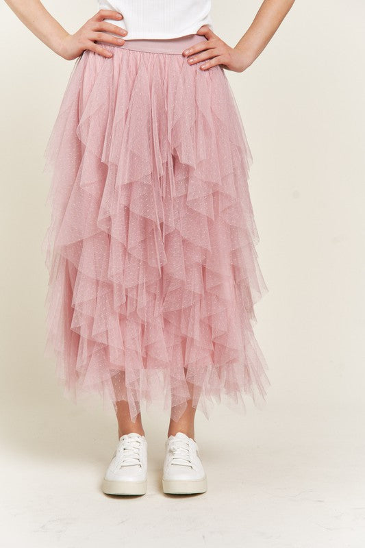 PLUS LAYER POLKA DOT MESH LINED A-LINE MIDI SKIRT - Body By J'ne