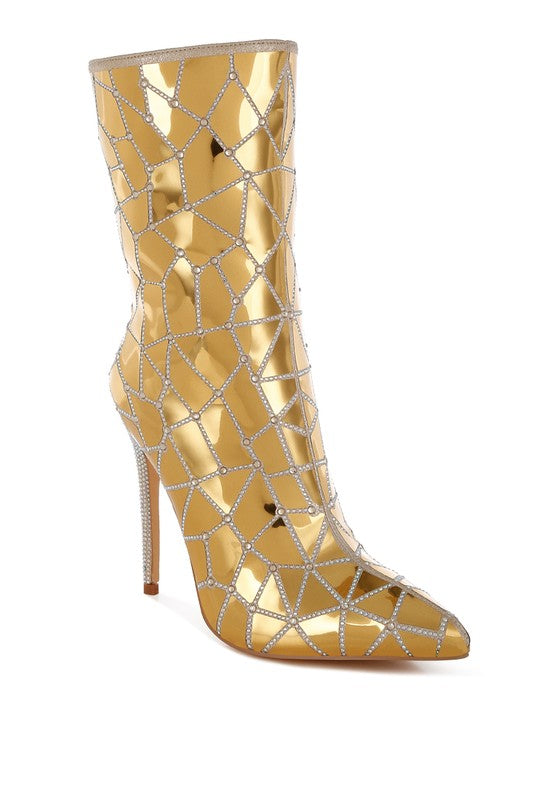 Echostage Rhinestones Embellished Metallic Boots - Body By J'ne