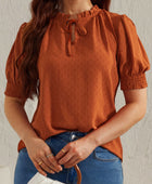 Frill Tie Neck Short Sleeve Blouse