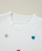 Heart Sequin Round Neck Long Sleeve Sweater