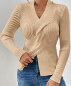 Twist Front Ribbed Long Sleeve Sweater