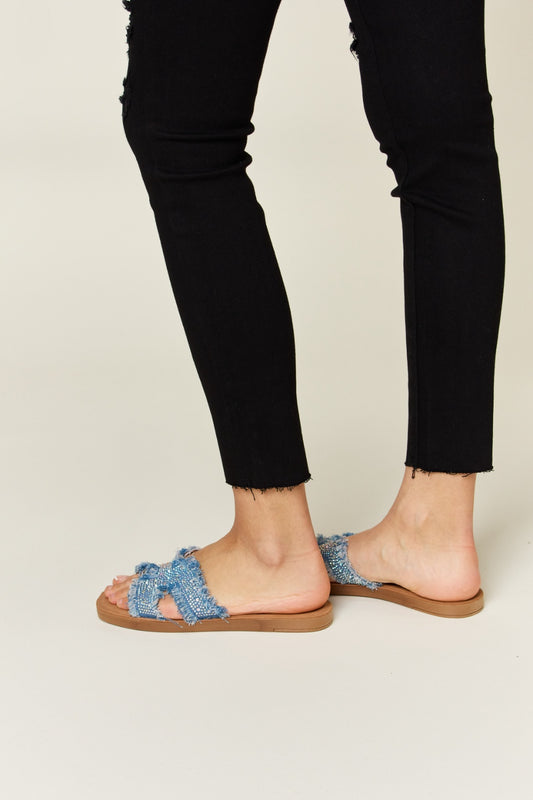 Raw Trim Denim H-Band Flat Sandals - Body By J'ne