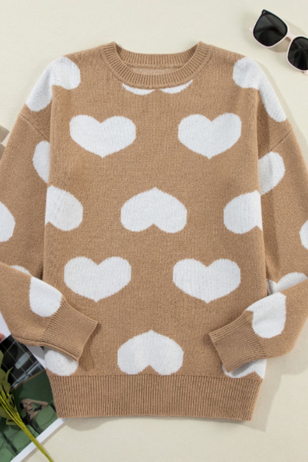 Heart Round Neck Long Sleeve Sweater - Body By J'ne