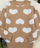 Heart Round Neck Long Sleeve Sweater