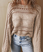 Cable-Knit Openwork Long Sleeve Sweater