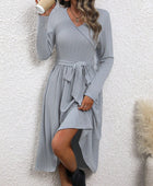 Surplice Tie Waist Long Sleeve Midi Dress