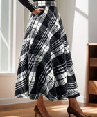 Plaid Midi Skirt with Pocketed