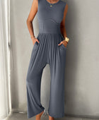 Devine Round Neck Sleeveless Wide Leg Jumpsuit