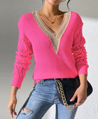 Openwork V-Neck Long Sleeve Sweater