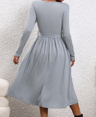 Surplice Tie Waist Long Sleeve Midi Dress