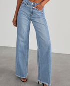 Raw Hem Wide Leg Jeans with Pockets