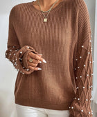 Pearl Detail Round Neck Long Sleeve Sweater