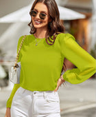 Round Neck Balloon Sleeve Blouse - Body By J'ne