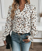 Printed Notched Flounce Sleeve Blouse