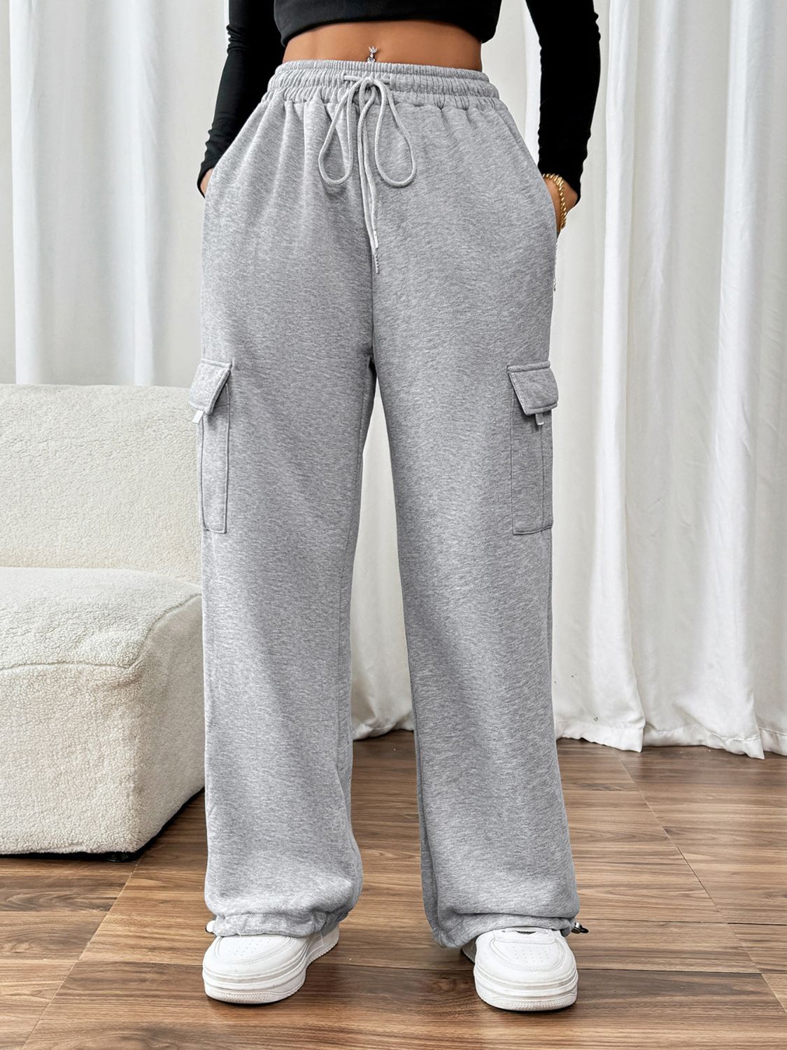 Pantalones deportivos con cintura elástica y bolsillos y cordón Perfee