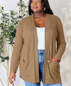 Ribbed Open Front Cardigan with Pockets - Body By J'ne