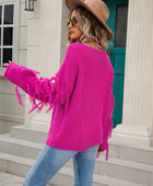 Fringe Round Neck Dropped Shoulder Sweater - Body By J'ne