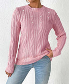 Cable-Knit Round Neck Long Sleeve Sweater