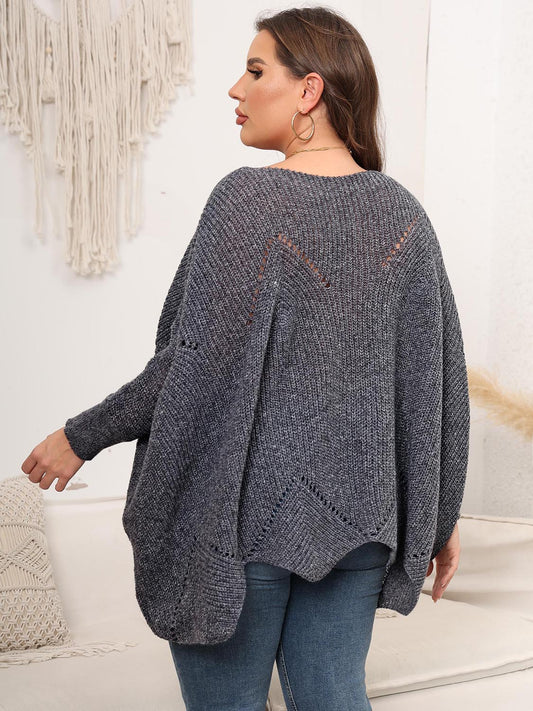 Plus Size Round Neck Batwing Sleeve Sweater - Body By J'ne