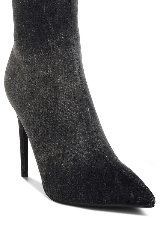 Eilish Rhinestones Knee High Denim Boots - Body By J'ne