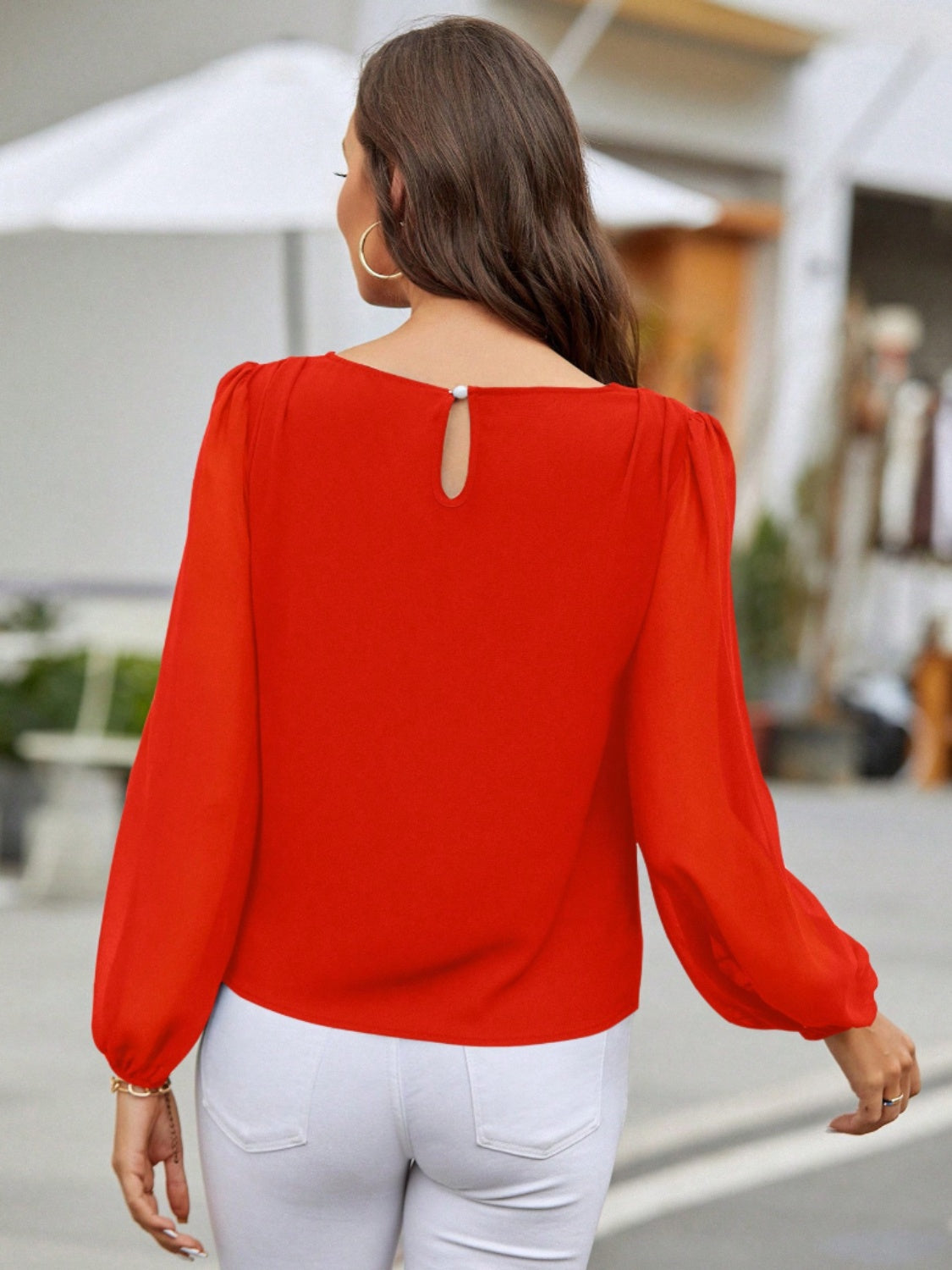 Round Neck Balloon Sleeve Blouse - Body By J'ne