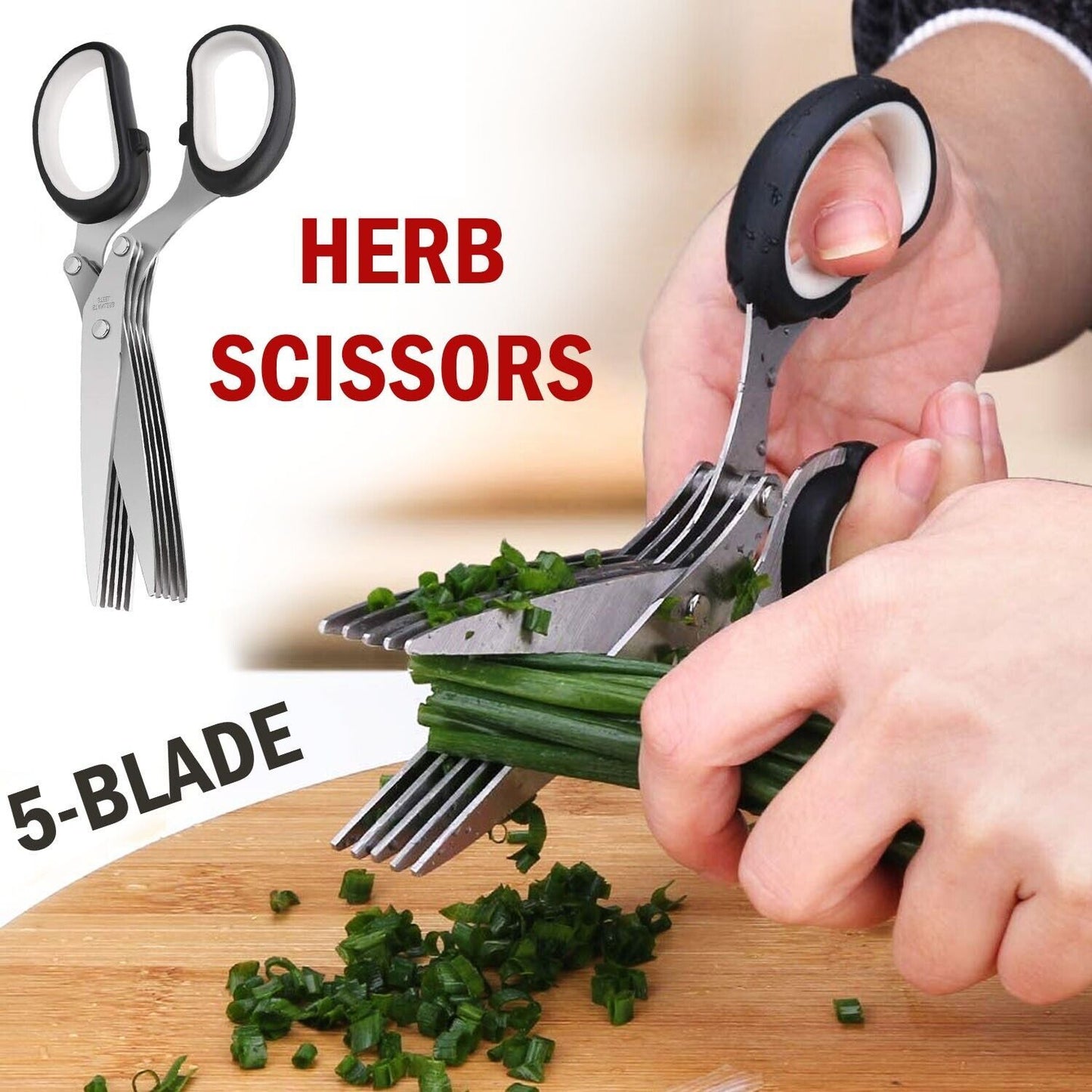Herb Scissors With Multi Blades Stainless Steel Fast Cutting Shear Kitchen Tool - Body By J'ne
