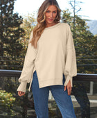 Slit Round Neck Long Sleeve Sweatshirt