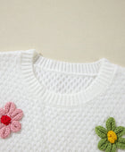 Crochet Flower Round Neck Sweater