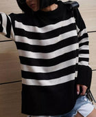 Slit Striped Round Neck Sweater