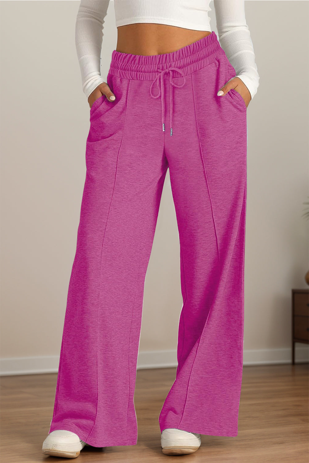 Drawstring Elastic Waist Wide Leg Pants - Body By J'ne