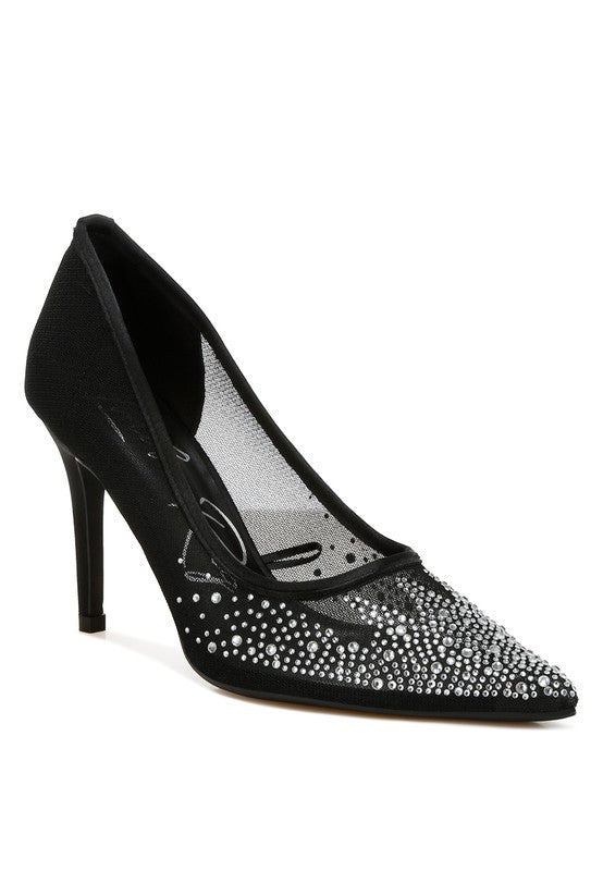 High Ball Mesh Rhinestone Stiletto Pumps - Body By J'ne