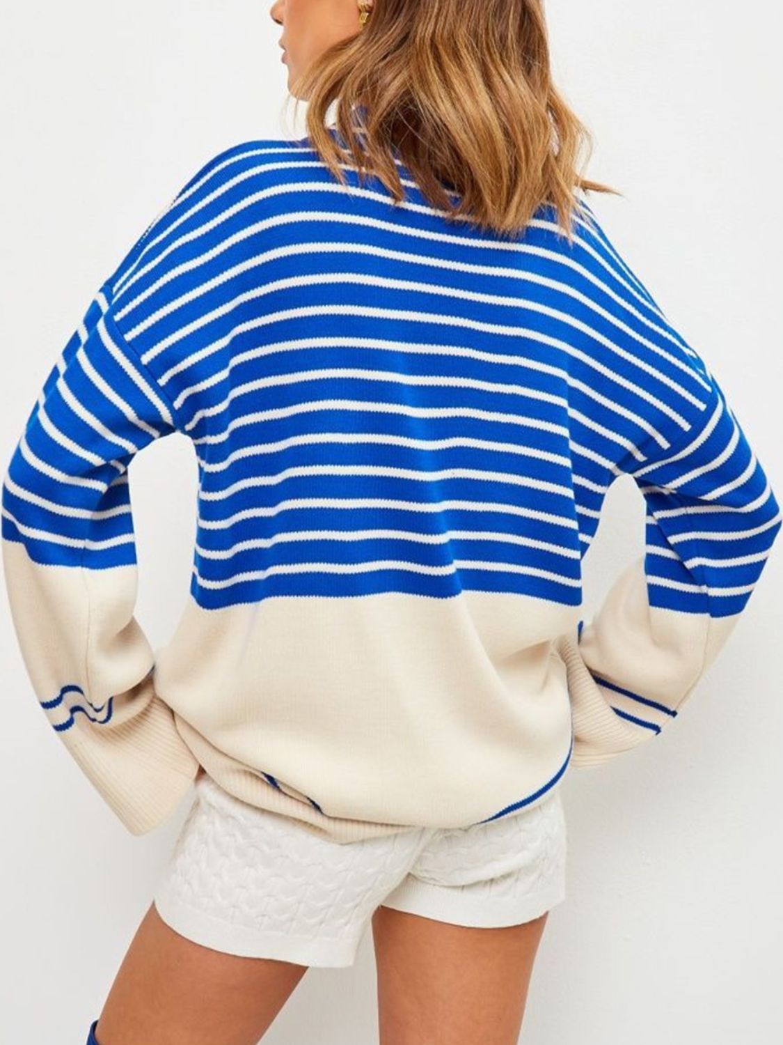 Striped Mock Neck Long Sleeve Sweater - Body By J'ne