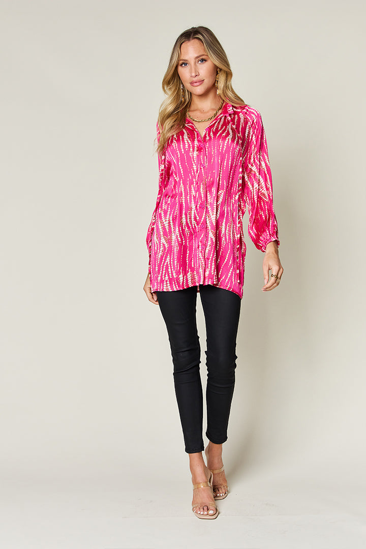 Full Size Printed Button Up Long Sleeve Shirt - Body By J'ne