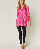 Full Size Printed Button Up Long Sleeve Shirt - Body By J'ne