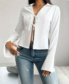 Devine Slit Tied Collared Neck Long Sleeve Blouse