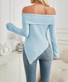 Ribbed Asymmetrical Hem Off-Shoulder Long Sleeve T-Shirt