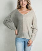 Contrast Color V-Neck Long Sleeve Pullover Sweater