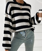 Honey Striped Round Neck Long Sleeve Sweater