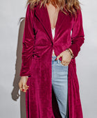 Collared Neck Longline Velvet Cardigan with Pockets - Body By J'ne