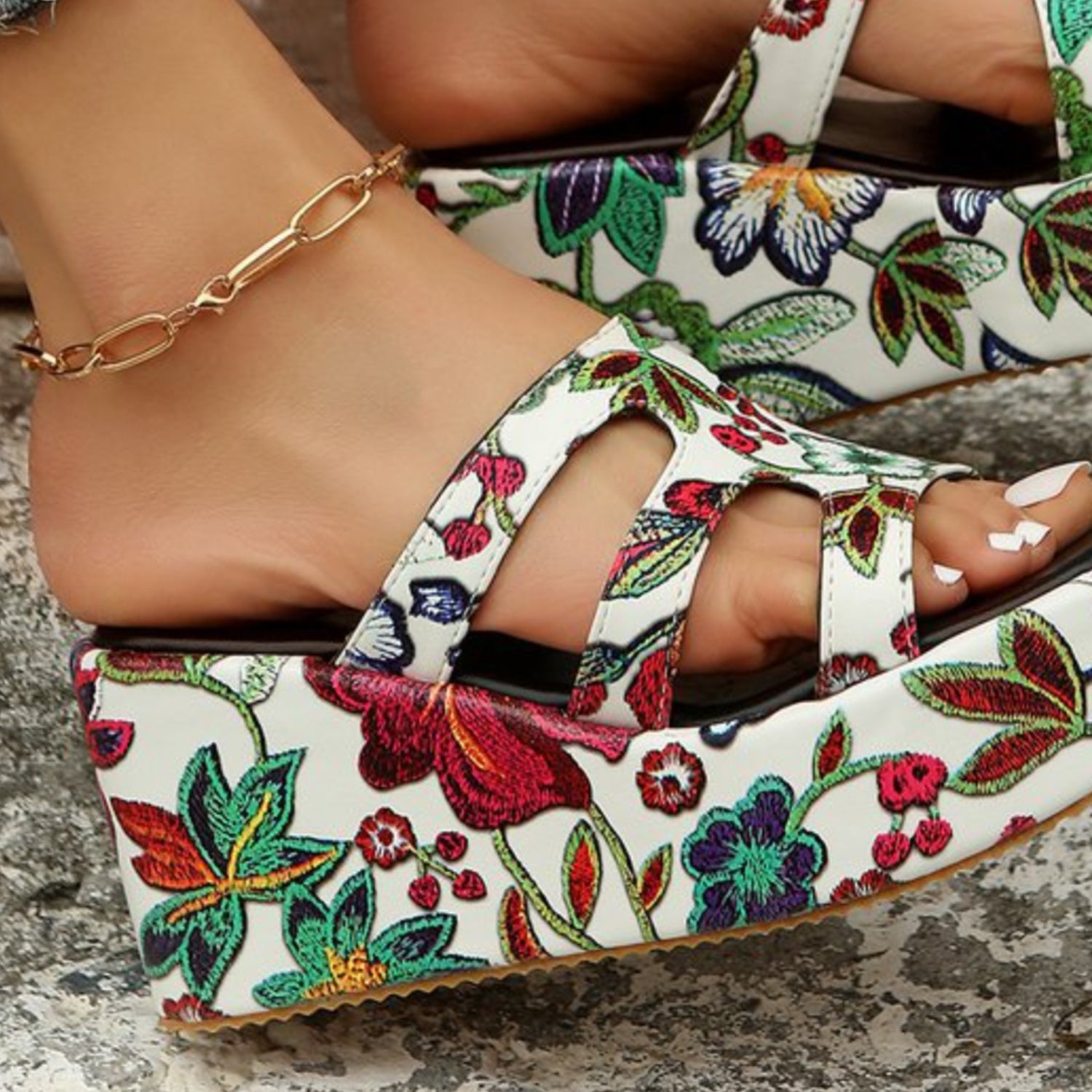 Cutout Floral Peep Toe Sandals - Body By J'ne