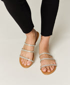 Rhinestone Three-Strap Flat Sandals - Body By J'ne