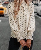 Polka Dot Mock Neck Long Sleeve Blouse