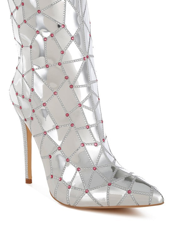 Echostage Rhinestones Embellished Metallic Boots - Body By J'ne