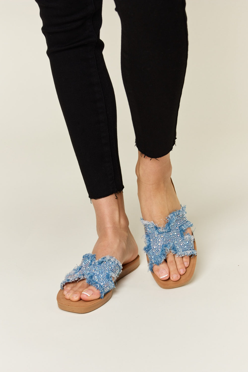 Raw Trim Denim H-Band Flat Sandals - Body By J'ne