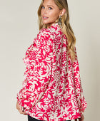 Full Size Printed Ruffle Trim Balloon Sleeve Shirt - Body By J'ne