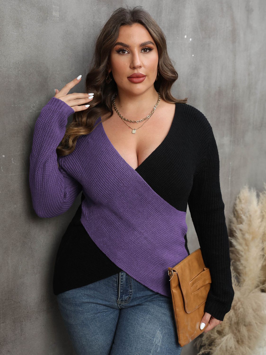 Two-Tone Surplice Neck Sweater - Body By J'ne