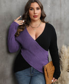 Two-Tone Surplice Neck Sweater